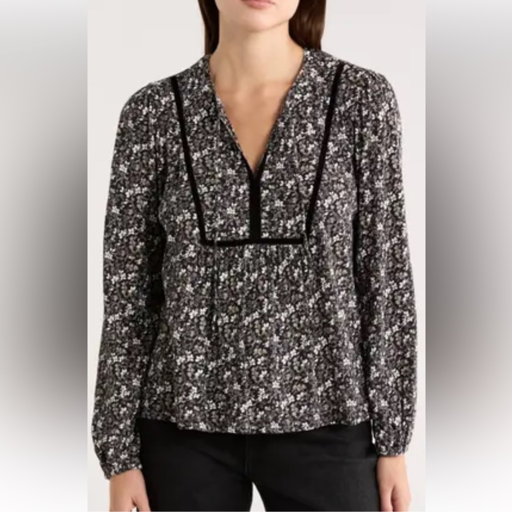 Lucky Brand Monochrome Floral Blouse NEW
